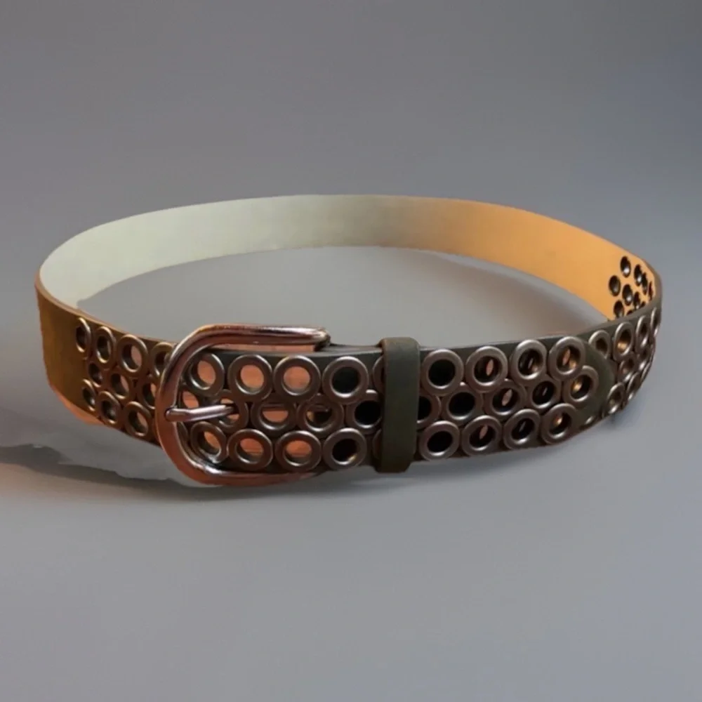 Chocolate Brown Nickel Tone Grommet Belt